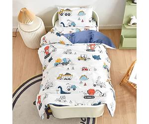 Toddler's Bed Linen Cotton Bed Linen for Baby Dinosaur with Zip Duvet Cover Bedding Set 100 x 135 cm + 40 x 60 cm, 2-Piece Set