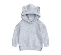 Toddlers Boys Girls Cute Bear Hooded Sweatshirt Infant Fleece Pullover Hoodie Casual Solid Color Warm Girl Baby Clothes Infant Soft Cotton Clothes (Grey, 3-4 Years)