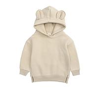 Toddlers Boys Girls Cute Bear Hooded Sweatshirt Infant Fleece Pullover Hoodie Casual Solid Color Warm Girl Baby Clothes Infant Soft Cotton Clothes (Beige, 9-12 Months)