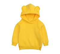 Toddlers Boys Girls Cute Bear Hooded Sweatshirt Infant Fleece Pullover Hoodie Casual Solid Color Warm Girl Baby Clothes Infant Soft Cotton Clothes (Yellow, 3-4 Years)