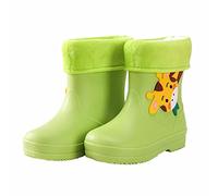 Toddlers Children Rain Shoes Boys And Girls Water Shoes Giraffe Cartoon Character Rain Shoes With Warm Inner Rain Boots For Boys And Girls (Green, 12.5 Little Child)