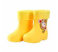 Toddlers Children Rain Shoes Boys And Girls Water Shoes Monkey Cartoon Character Rain Shoes With Warm Inner Rain Boots For Boys And Girls (Yellow, 8.5 Toddler)