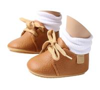 Toddlers First Walking Shoes 6-18 Months - Baby Boys Girls Sneakers with Soft Rubber Sole | PU Leather Lace-Up Shoes for Early | Lightweight Flexible Infant Shoes (Brown, 6-12 Months)