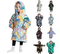 Toddlers Girls Oversized Wearable Blanket Hoodie Winter Sherpa Fleece Dinosaur Graphic Comfy Hooded Sweatshirt With Pocket Kids Cute Cozy Warm Onesie (Mint Green, 2-6 Years)