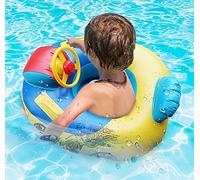 Toddlers Kid Inflatable Swimming Float Pool Seat Boat Cute Car Baby Floatie Safe Seat Swim Ring with Steering Wheel Lake Float Raft Air Bed Floating Mattress for Girls Boys 1-5 Years