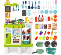 Toddlers Kitchen Playset Toys, Kitchen Set Toys 54 pcs, Height-adjustable, Double-Sided Design, Girls Boys Play Kitchen with Sounds, Lights, Cooking Stove, Play Sink for 3-8 years old, 100 * 45CM