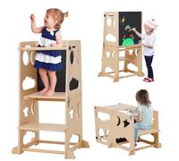 Toddlers Kitchen Step Stool, Montessori Learning Tower with Chalkboard, Stool Helper for Kids in Kitchen & Washstand & Toilet, Foldable Toddler Table and Chair