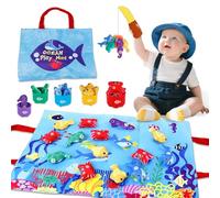 Toddlers Montessori Toys for 1 Year Old Boys Girls, 22 pcs Fabric Fishing Game Soft Play for Baby 1-3, Counting, Color Sorting, Stacking, Shape, Letter Learning for Ages 12-36 Months, Birthday Gifts