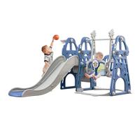Toddlers Slide and Swing Set, Large 3 in 1 Kids Slide, Kids Freestanding Climber Slide Playset with Basketball Hoop Extra Long for Children Age 1-3 Indoor & Outdoor(Blue)