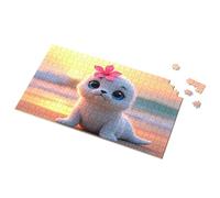Toddlers Toys Adorable Seal Pup With Flower On Head At Sunset Picture Puzzle Toys & Games Outfoxed Game For Kids(500PCS)