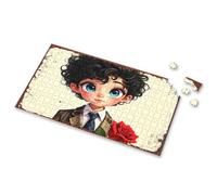 Toddlers Toys Curly-Haired Boy With Blue Eyes Holding A Red Rose Picture Puzzle Puzzle 1000 Pieces Puzzles For Adults(300PCS)