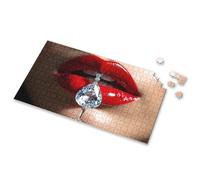 Toddlers Toys Lips With Red Lipstick Holding A Diamond. Picture Puzzle Puzzles For Adults 1000 Pieces 500 Piece Puzzles F(300PCS)