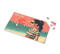 Toddlers Toys Sunset Serenity: A Beachside Escape In Stripes Picture Puzzle Puzzle 500 Pieces Easter Gifts(500PCS)