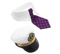 Toddmomy 1 Set Cat Halloween Costume: Pet Yacht Captain Hat For Dogs And Cats With Adjustable Plaid Tie Collar - Embroidery Party Puppy Accessories