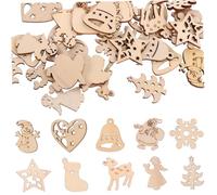Toddmomy 100pcs Unfinished Xmas Wood Slices Mixed Shapes DIY Wooden Cutouts for Christmas Decorations Lightweight Smooth Wood Chips for Graffiti Coloring Hanging Crafts and Holiday Ornament
