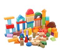Toddmomy 100Pcs Wooden Building Blocks for Colored Geometrical Shape Educational Early Learning Play Natural Wood Smooth Finish for Cognitive Development and Creative Play