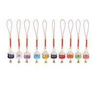 Toddmomy 10Pcs Ceramic Fortune Cat Phone Lanyards Set, Cute Cartoon Phone Hanging Charms, Auspicious Mobile Decorations for Birthday and Daily Use Random Style