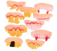 Toddmomy 10pcs Halloween Fake Teeth Rubber Horror Dentures Spooky Costume Props for Haunted House Stage Performance and Theme Parties