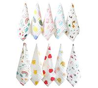 Toddmomy 10pcs Infant Face Towels Cotton Washcloths Soft Thick Pure Cotton 6-Layer Seersucker Design Fluffy and Sturdy Baby Towels with Cute Cartoon Patterns for Bath and Style