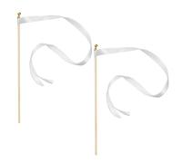 Toddmomy 10pcs White Fairy Wands with Bell Wood Sticks Waving Party Streamers for Wedding Birthday Props Dance Party Favors