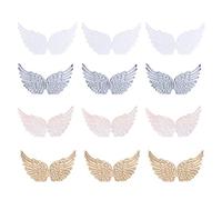 Toddmomy 12Pcs Assorted Color Mini Angel Wings - Glitter Diy Decor for Party, Costume, Backpack, Crafts - Fabric Material, 5.1 X 1.8 Inches