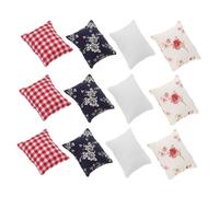 Toddmomy 12pcs Scale Miniature Dollhouse Pillows Realistic Simulated Cloth Cushions with White Red Check Blue Floral Patterns for Creative Dollhouse Furniture Accessories