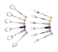 Toddmomy 12Pcs Stainless Steel Pet Feeding Fork and Long Handle Food Scoop Set for Dog and Cat Wet Food Mixing, Multi-Color 6 Forks and 6 Spoons for Pet Can Feeding