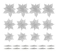 Toddmomy 12Pieces Christmas Glitter Poinsettia Flowers, Artificial Poinsettia Decorations Christmas Tree Floral Ornaments with Stems and Clips for Xmas Holiday Seasonal Decorations, Silver