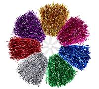 Toddmomy 14Pcs Pom Poms Cheerleading Kids Set, Metallic Foil Dance Streamers with Handle, Vibrant Cheerleader Accessories for Sports Day, Team Squad Spirit & Birthday Party Decor (Mixed Color)