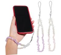 Toddmomy 2 Pcs Anti-lost Beaded Phone Charm Chain with Crystal Stones Wrist Straps in Light Pink and Purple String Phone Lanyards for Women Matching Cases and Outfits