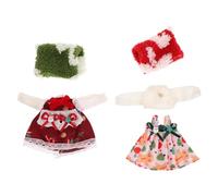 Toddmomy 2 Set Christmas Doll Clothes for 1/12 BJD Tiny Santa Costume Set with Red Green Mini Dress Hat Winter Knitted Outfit Doll Girl Holiday Wardrobe Accessories