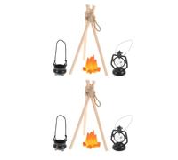 Toddmomy 2 Set Miniature Campfire Set With Lamp & Pot Dollhouse Decor For Christmas Winter Scenes Fairy Gardens Realistic Camping Prop
