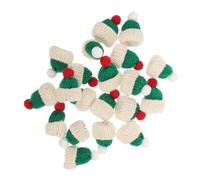 Toddmomy 20Pcs Mini Knit Wool Yarn Hats DIY Craft Accessories for Christmas Decorations Tiny Doll Hats with Green and White Red Pom Pom for Ornaments and Jewelry Making