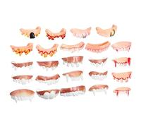Toddmomy 24pcs Funny Fake Teeth for Halloween Realistic Dentures for Cosplay Party Decoration Spooky Humorous Costume Accessories Safe Easy to Clean Comfortable Wear