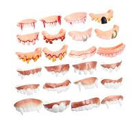 Toddmomy 24pcs Halloween Fake Teeth Props Lifelike PVC Vampire Fangs and Zombie Dentures Spooky Costume Party Prank for Adults and Cosplay Safe and Tasteless False Teeth Accessories