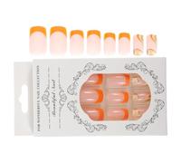 Toddmomy 24pcs Press on False Nails for Women Orange French Style with Chic Wavy Gold Design, Made of Sturdy Abs Material, Easy to Use and Time-saving for Manicure Art Work