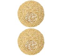 Toddmomy 2Pcs 15Cm Yellow Woven Rattan Ceiling Lamp Covers Rustic DIY Lamp Shade Decor for Indoor Hanging Lights and Table