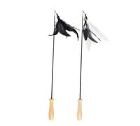 Toddmomy 2pcs Cat Teaser Sticks with Wooden Handles Retractable Interactive Cat Training Replacement Heads in Black and Black-white Stimulates Play and Exercise