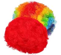Toddmomy 2Pcs Clown Curly Wigs Set for Adults Rainbow Afro Wig and Red Short Fluffy for Cosplay Circus Birthday Party Halloween Dress-Up Accessories