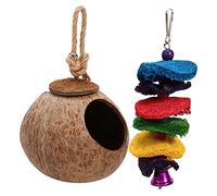 Toddmomy 2pcs Coconut Shell Bird Nest for Parrots Chew Toy Bite String Loofah Natural Habitat for Pets Climbing Chewing Paradise for Birds
