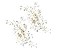 Toddmomy 2pcs Crystal Bridal Wedding Hair Comb with Hand-twisted Golden Metal Wire and Smooth Pearl Adornments, Comfortable Lightweight Fit Side Comb for Brides and Bridesmaids at Banquets