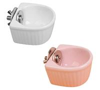 Toddmomy 2pcs Hanging Ceramic Pet Feeding Bowl Set Squirrel and Rabbit Food Container Non-slip Design White and Pink for Small Pets