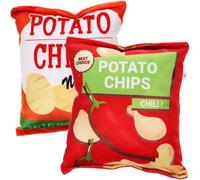 Toddmomy 2pcs Interactive Dog Chew Potato Chips Plush Squeaky Puppy Sturdy Soft Molar for Small Dogs and Puppies, Machine Washable, Orange and Red