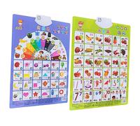 Toddmomy 2Pcs Learning Chart Bilingual Educational Audio Posters for Early Childhood Development Safe Material Interactive Fruit Color Shapes Switch Between English Chinese