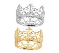 Toddmomy 2pcs Mini Crown Cake Topper Small Tiara Birthday Cake Decorations for Party Favors Shower Wedding Reusable Vintage Royal Headpiece Ornament