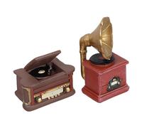 Toddmomy 2pcs Mini Retro Phonograph Resin Decor Vintage Turntable Model for Dollhouse Accessories Small Vinyl Record Player Sculpture Space Saving Artistic Home Decoration for Living Room