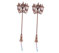 Toddmomy 2pcs Miniature Garden Lamp Model 1:87 Scale Copper Street Lamp with White Led Lights for Dollhouse Landscape Decor and Mini Village Lighting