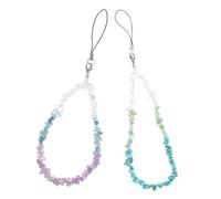 Toddmomy 2Pcs Natural Crystal Beaded Phone Lanyard Wrist Strap with Gemstone Stones Anti-lost Mobile Phone Charm String for Women Stylish