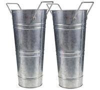 Toddmomy 2pcs Rustic Vintage Galvanized Iron Flower Buckets for Floral Arrangements, Leakproof Metal Planters for Indoor Outdoor Home Décor, Large Retro Flower Vases for Centerpieces
