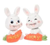 Toddmomy 2pcs Shaking Head Miniature Resin Bunny Figurines, Cute Cartoon White Rabbit Desktop Decoration for Car and Home, Easter Rabbit Animal Ornament